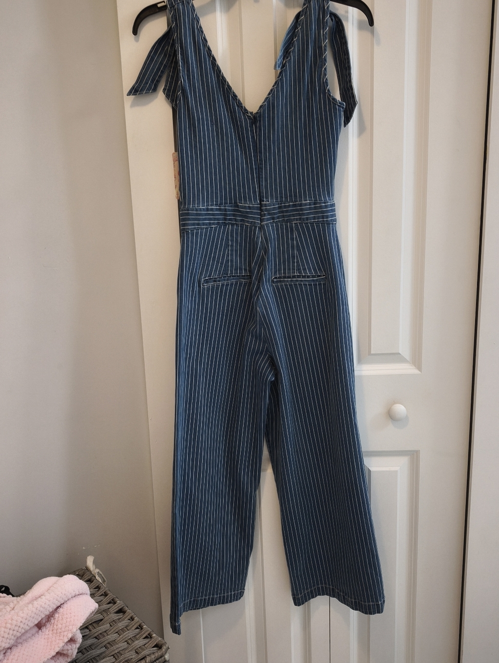 Chelsea & Violet NWT Stripe Denim Jumpsuit With Tie Straps - Picture 8 of 9